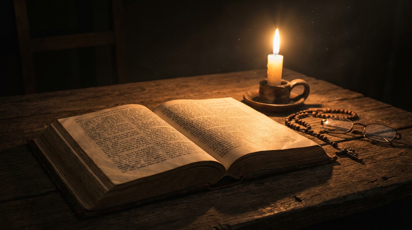 Open Bible by Candlelight
